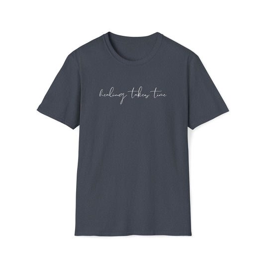 Front print "healing takes time" Heather Navy