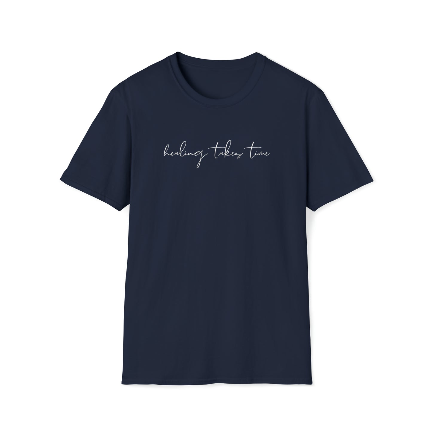 front print "healing takes time" navy