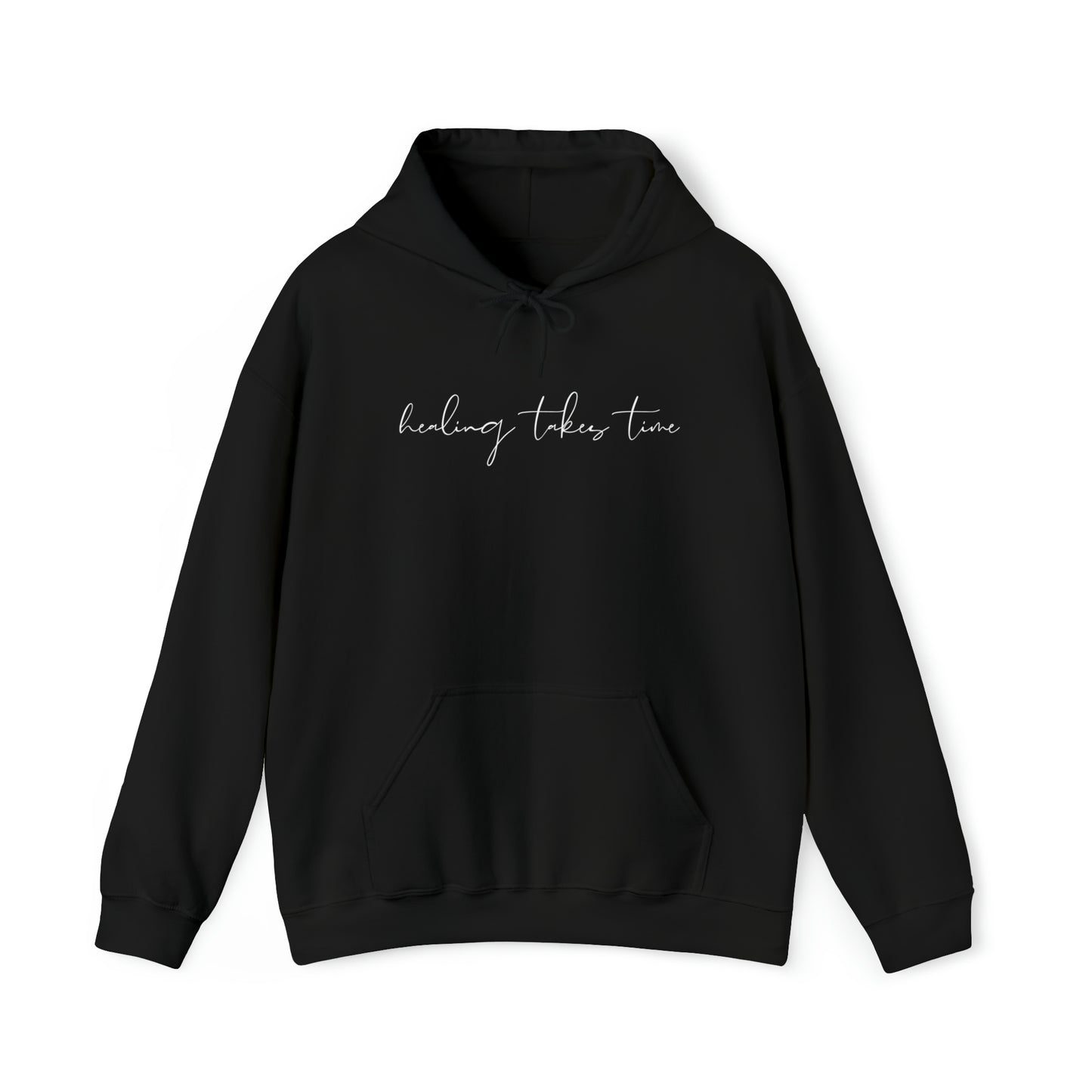 Black "healing takes time" hooded sweatshirt